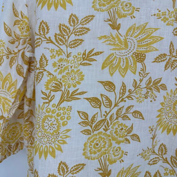 Flax women’s pull over blouse size small yellow flowers long sleeve 100% linen - Picture 4 of 9